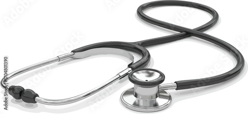 A classic black stethoscope with a silver chestpiece and eartubes, isolated on a white background.