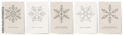 Merry Christmas greeting card design with simple snowflake vector illustration, happy new year banner design for social media banner, marketing material or greeting card design