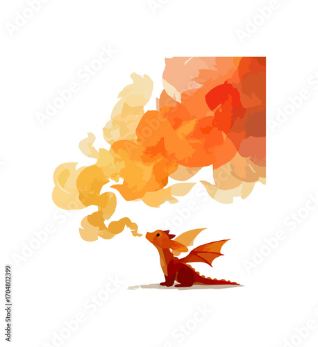 Cute dragon exhaling smoke