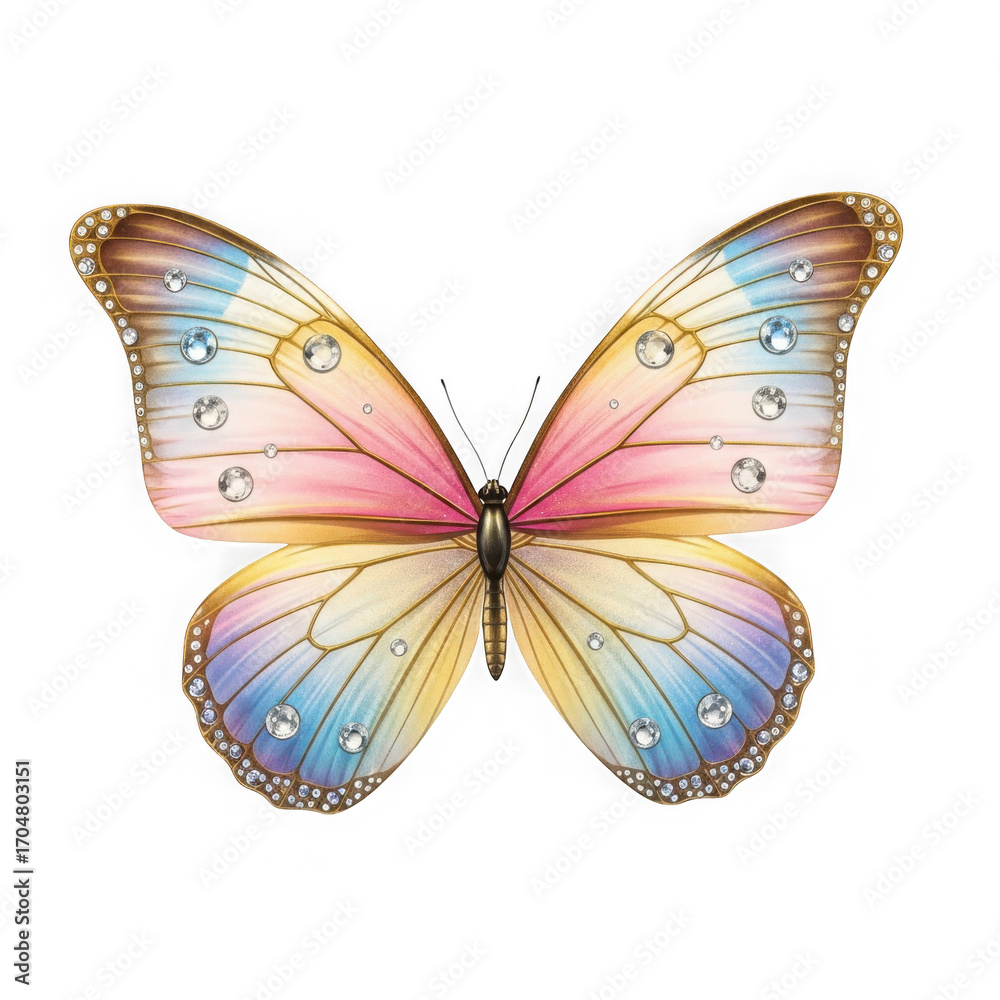 Fototapeta premium Vibrant pastel watercolor butterfly detailed wings delicate art nature insect flying isolated on transparent background