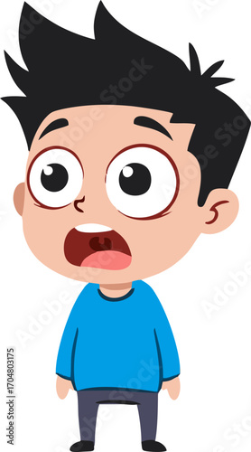 Astonished Cartoon Boy with Spiky Hair and Open Mouth