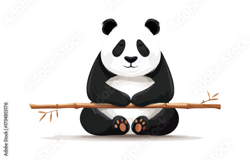 Cartoon panda sitting on bamboo