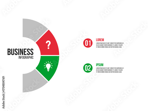 2 steps half circle sectors chart, cycle diagram inforgaphic, report or presentation vector template, business process illustration, pros cons choice