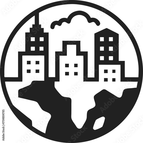 Earth with buildings Icon outline icon