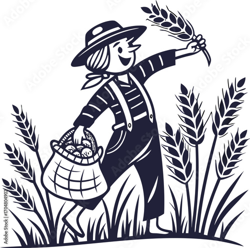 Minimalist scarecrow guards field digitally isolated vector