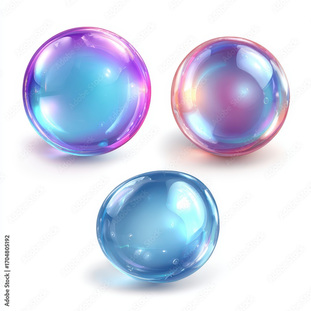Obraz premium Three iridescent spheres, various pastel colors