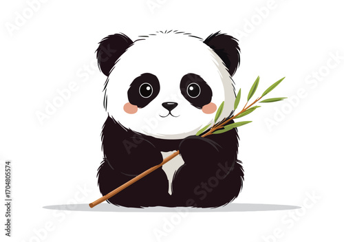 Cute panda holding bamboo