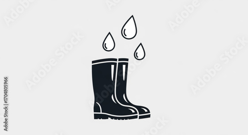 Stylish rain boots and falling raindrops create a cute and clean outdoor weather concept, perfect for apparel design, kids' products, and creative rainy day projects