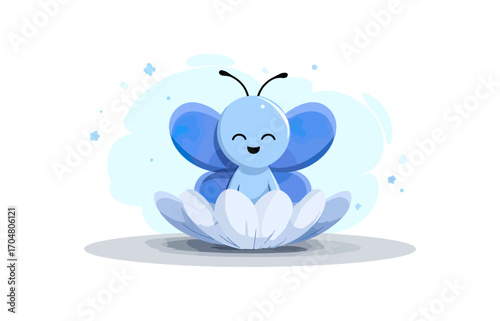 Cute blue butterfly fairy in flower