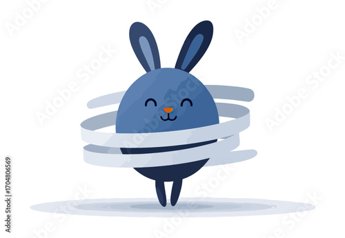Cute cartoon rabbit wrapped in twisters