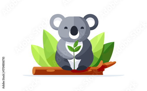 Cute koala eating a leaf