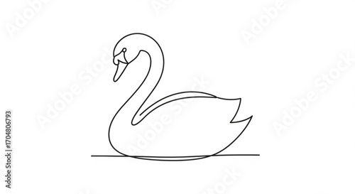 Elegant swan gracefully gliding in water, a symbol of purity and beauty, simple line art design for sophisticated branding, logo, or minimalist art prints, modern and timeless aesthetic