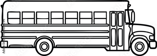 A detailed line drawing of a classic school bus, , capturing the iconic design and structure of transportation for students
