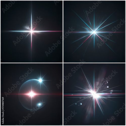 Four lens flare patterns on dark background