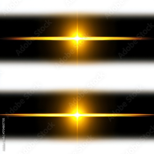 Two horizontal light streaks, yellow/gold, on white and black
