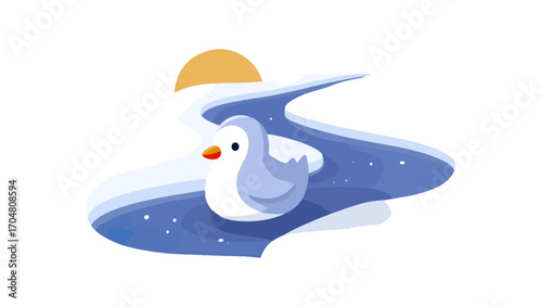 Bird on frozen pond illustration