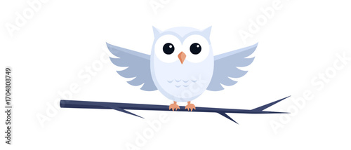 Cute cartoon owl perched on branch