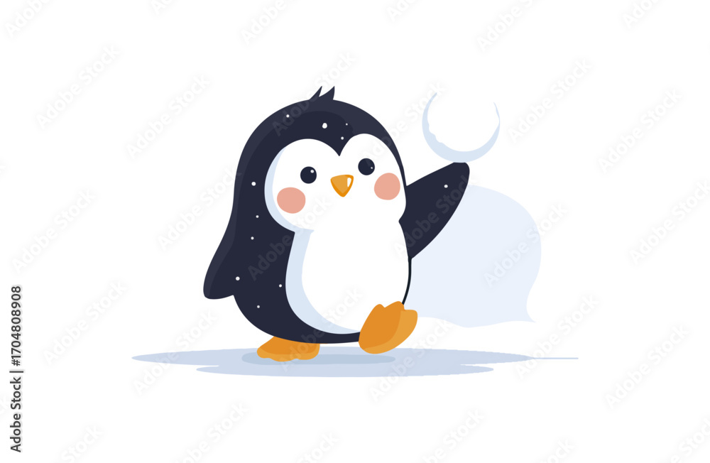 Naklejka premium Cute penguin holding a crescent moon