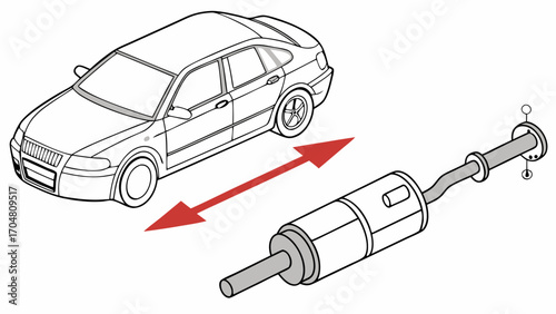 Car Exhaust System Diagram with Vehicle Illustration