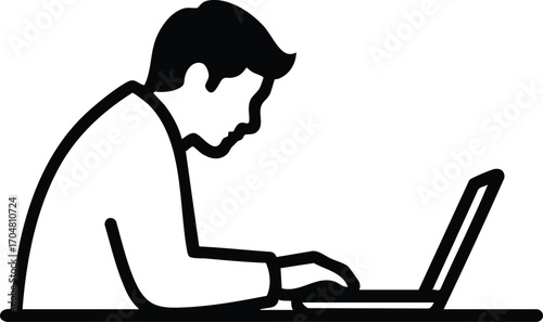 Man working on laptop this image portrays a person deeply focused on their computer, suggesting productivity, technology use, and the modern work environment