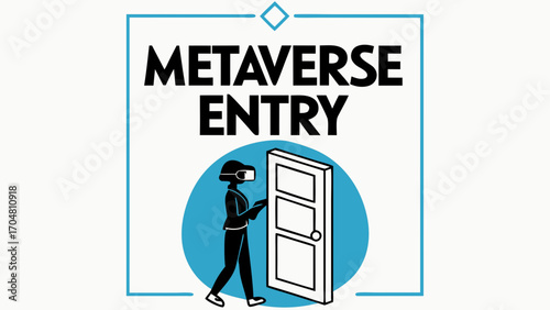 Metaverse Entry Person with VR Headset Approaching a Doorway