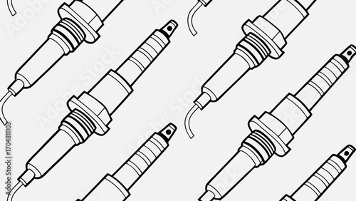 Repeating Pattern of Detailed Spark Plug Illustrations