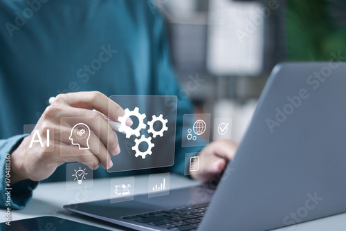 RPA, Robotic process automation concept. Automation technology for automate business tasks with AI. Digital transformation and change management.