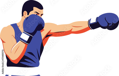 Powerful Boxer Throwing a Punch Vector Illustration