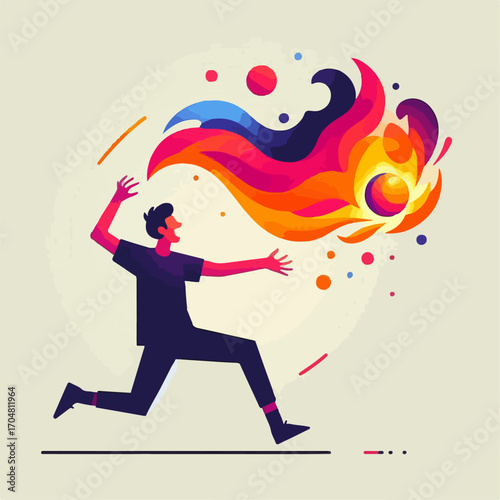 flat illustration of a person playing with fireball