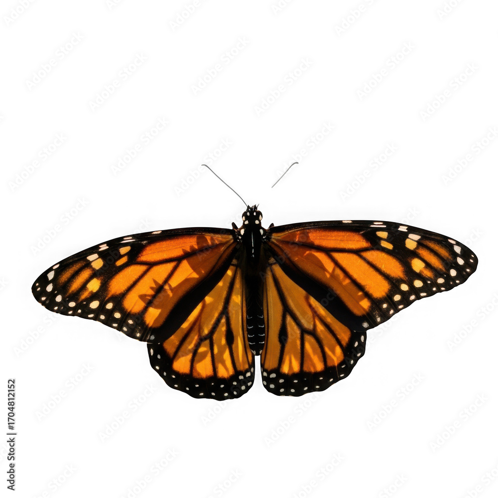 Obraz premium Monarch butterfly with wings spread wide detailed close-up photography nature insect isolated on transparent background