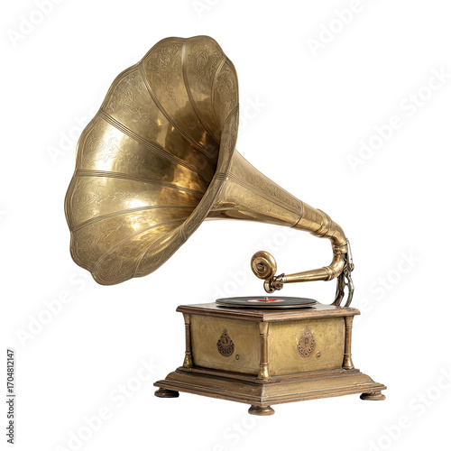 Antique gold-toned gramophone