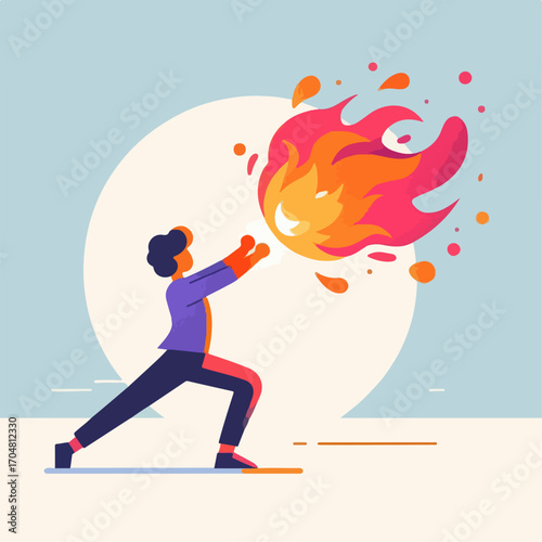 flat illustration of a person playing with fireball