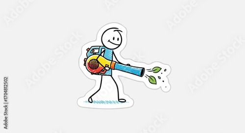 Stickman using a leaf blower for yard work and garden cleanup