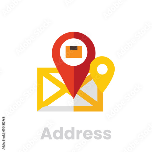 Address icon isolated on white background flat design style vector illustration of map pointer and envelope for delivery app or website