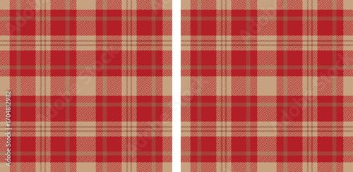 Seamless red color check pattern. Repeating patern plaid. Checkered design for prints. Repeated tartan fabric. Vector scottish fabriс. Ekose texture. Madras flannel. Checker line. Stripe gingham