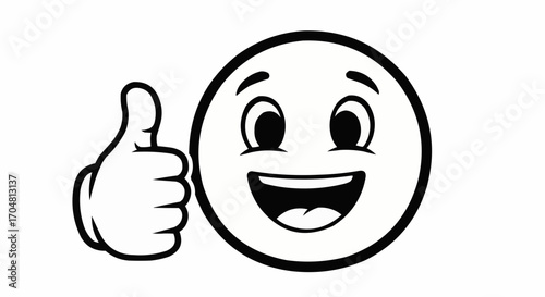 Vector art of a black and white cartoon drawing of a smiling face giving a thumbs up