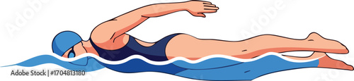 Woman swimming freestyle underwater swimming vector illustration