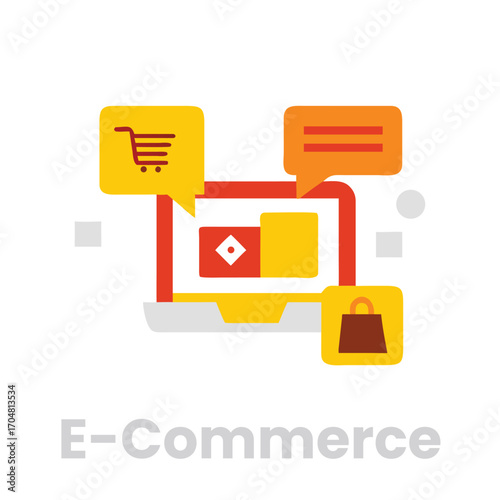 Ecommerce and online shopping isolated on white background concept of digital marketing, retail, and consumerism for business and technology