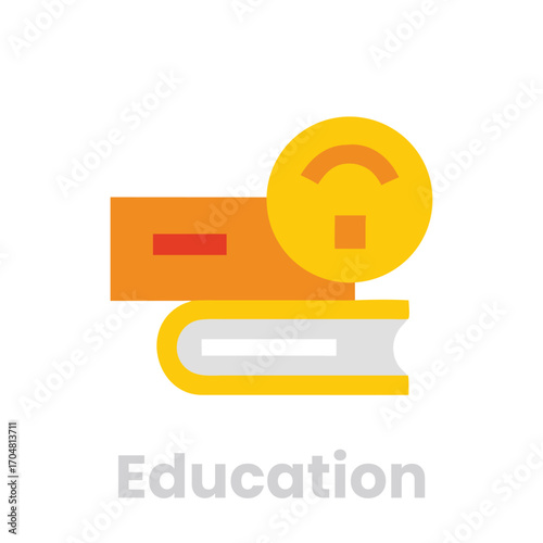 Education icon isolated on white background showing a book and a coin, representing learning, knowledge, and financial investment in education for a brighter future