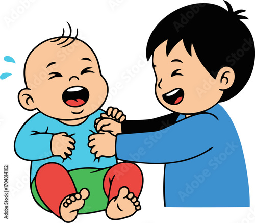 Joyful Interaction Between a Child and Baby