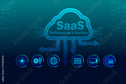 SaaS cloud computing technology icon with digital network concept of software as a service application