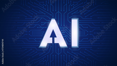 Powerful Artificial Intelligence Background with Futuristic AI Generate Design featuring Hitech Abstract Technology Machine Learning Semiconductor Big data growth business Concept Visual Web Banner