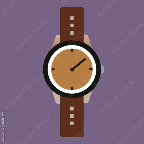 Elegant wristwatch with leather strap fashion timepiece luxury watch accessory style vector design