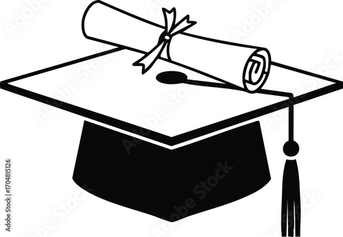 A graduation cap with diploma, representing academic success, achievement, and the culmination of educational endeavors and the pursuit of knowledge