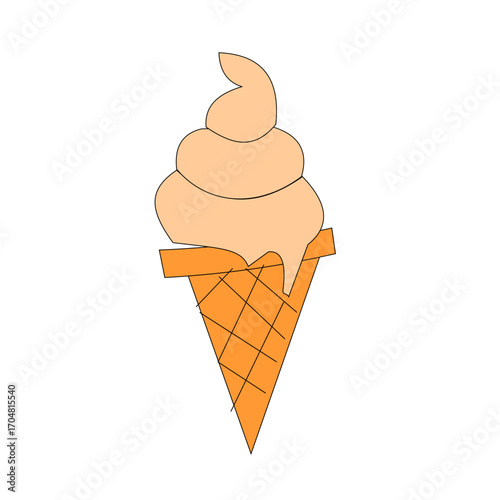 Illustration of ice cream cone with waffle cone isolated on white background