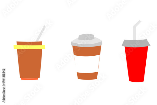 Illustration of some takeaway coffee cups and soft drink cup isolated on white background
