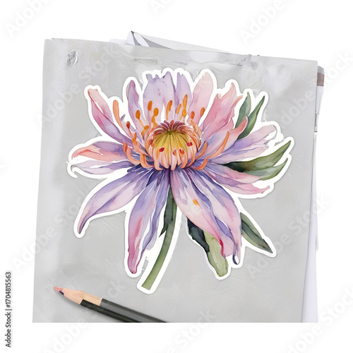 Artistic Watercolor Flower with Pink and Purple Petals on Gray S