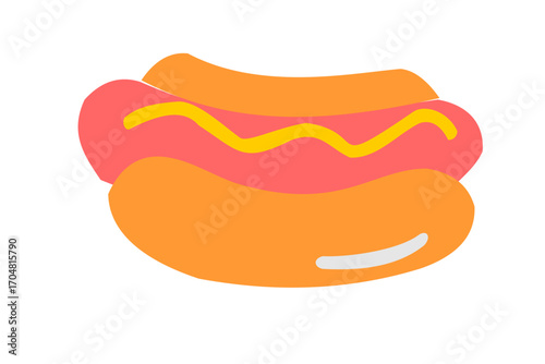 Illustration of hot dog with sausage and mustard isolated on white background