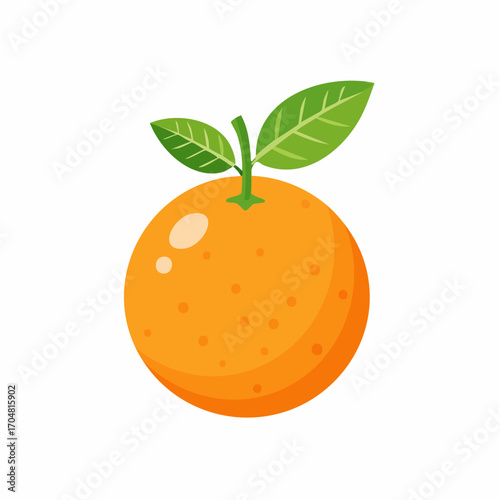 Ripe orange fruit with green leaves sitting on a white surface, showcasing its vibrant color and freshness, evoking a healthy and refreshing feeling.