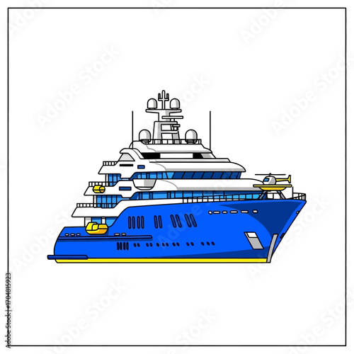 luxury yacht illustration a superyacht with helicopter cruising evoking wealth  prestige ideal for travel brochures  high-end lifestyle publications